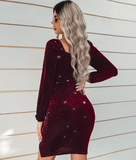 sexy hip fashion V-neck velvet dress