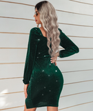 sexy hip fashion V-neck velvet dress
