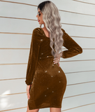 sexy hip fashion V-neck velvet dress