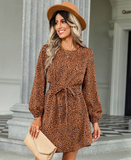 new lace-up T-neck leopard print dress