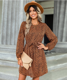 new lace-up T-neck leopard print dress