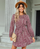 new lace-up T-neck leopard print dress