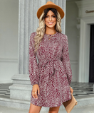 new lace-up T-neck leopard print dress