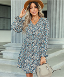 floral fashion printed V-neck dress