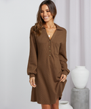 Waffle shirt skirt V-neck loose dress