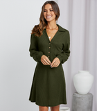 Waffle shirt skirt V-neck loose dress