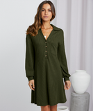 Waffle shirt skirt V-neck loose dress