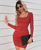 fashion square collar slim hip dress