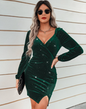 sexy hip fashion V-neck velvet dress