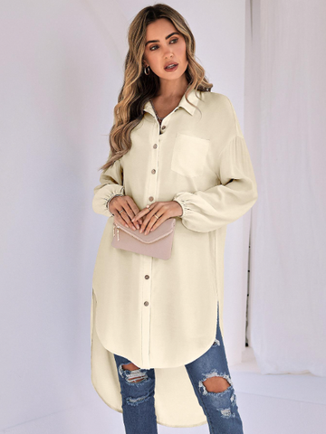 casual solid color loose long lapel shirt