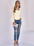 casual solid color loose long lapel shirt