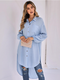 casual solid color loose long lapel shirt
