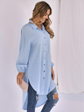 casual solid color loose long lapel shirt