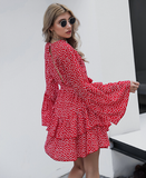 high waist lotus leaf red floral dress