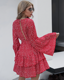 high waist lotus leaf red floral dress