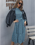 casual half-high-necked waist floral dress