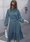 casual half-high-necked waist floral dress