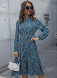 casual half-high-necked waist floral dress