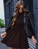 red polka-dot dark stripe waist-shrinking bubble sleeve dress