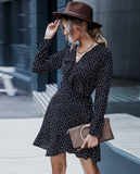 One-piece polka-dot long-sleeved V-neck dress