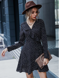 One-piece polka-dot long-sleeved V-neck dress