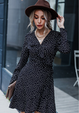 One-piece polka-dot long-sleeved V-neck dress