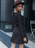 One-piece polka-dot long-sleeved V-neck dress