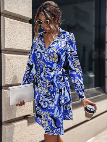 v-neck slim long-sleeved dress