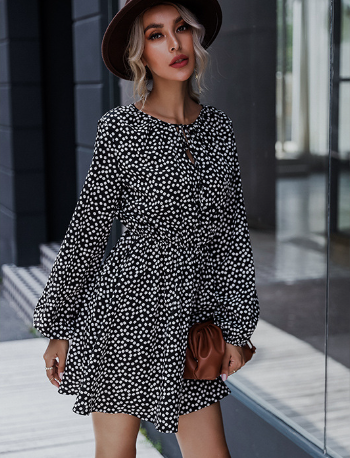 waist slim skirt women's long sleeve floral dress