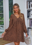Fashion Long Sleeve V-neck Printed Dress