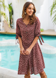 double-breasted V-neck short-sleeved printed ruffled dress
