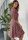 double-breasted V-neck short-sleeved printed ruffled dress