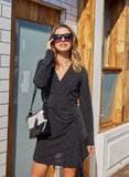 sexy bright silk deep V-neck low-cut slim hip skirt
