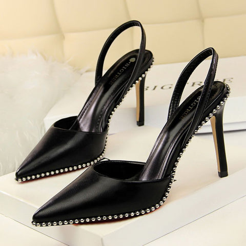 Chic Buckle Straps Stud Ankle Strap Pumps