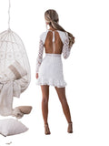 Sexy Hollow Out Black White Lace Dress Female Party Casual