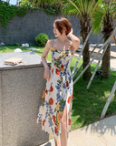 Trendy Backless High Slit Floral Maxi Slip Dress