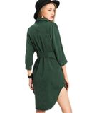 Fashion Belted Plain High Low Dress