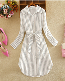 Trendy Belted Striped Long Sleeve Dress