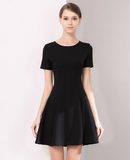 Short slim slim waist simple V-neck little black dress