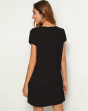 Solid color deep V-neck short sleeve loose A-line dress female