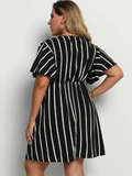 Large size loose V-neck striped dress