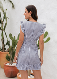 Striped strap short sleeve dress