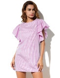 Trendy Off The Shoulder Ruffles Striped Dress