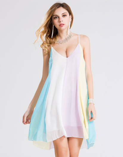 Chiffon rainbow sling dress beach skirt
