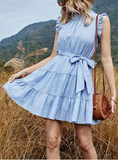 Pretty Off The Shoulder Striped Belted Dress