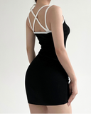 Knitted contrast suspender dress