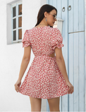 bubble sleeve waist floral dress