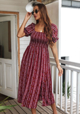 printed foam sleeve rayon dress