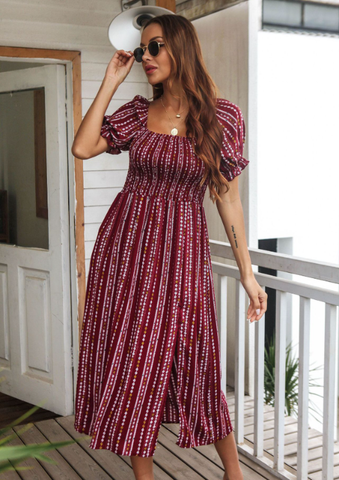 printed foam sleeve rayon dress
