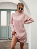 Mid-length raglan sleeve semi-turtle neck skirt